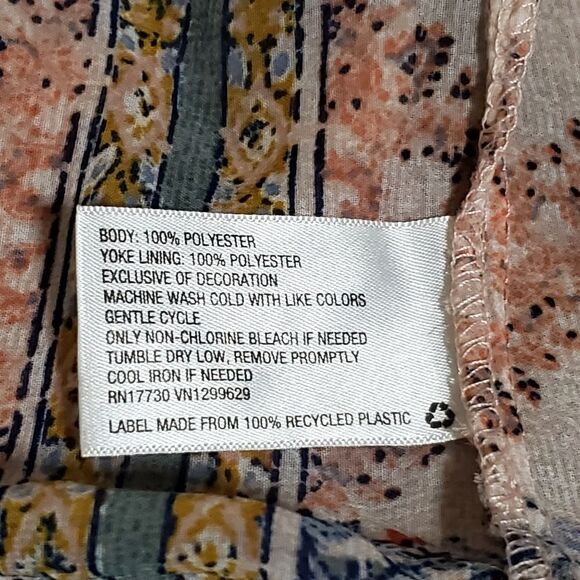 Knox Rose Womens Bohemian Pink/Green Top Size Small Earthy Semi-Sheer Tie-Front - Picture 13 of 13